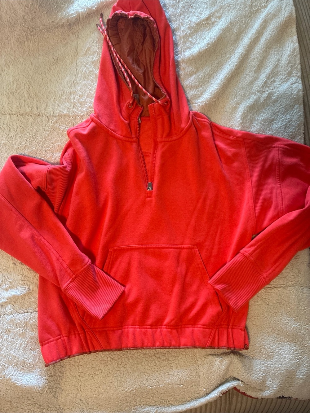 ATHLETA ~ Oversized XS ~ Passionfruit ASCEND WARM UP 1/4 Zip Hoodie Sweatshirt - Picture 3 of 9